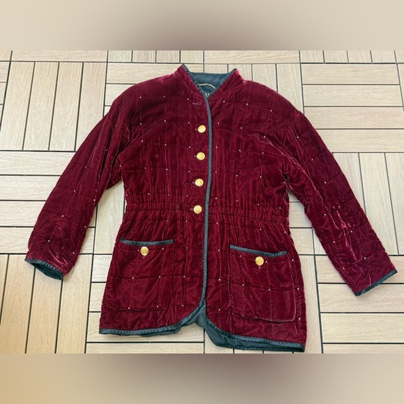 Escada by Margaretha Ley burgundy velvet parka coat jacket - Picture 4 of 5